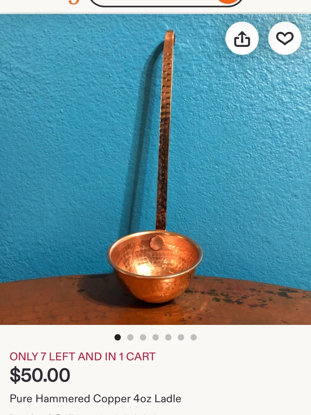 Solid Hammered Copper Ladle. 12”